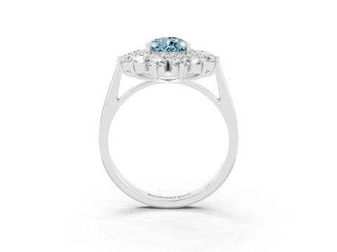 White gold Pear Cut Halo Cluster Diamond Ring with Pave Band and Four-Prong Setting_3