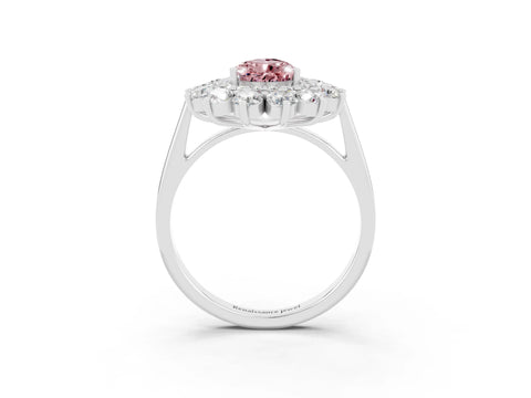 White gold Pear Cut Halo Cluster Diamond Ring with Pave Band and Four-Prong Setting_3