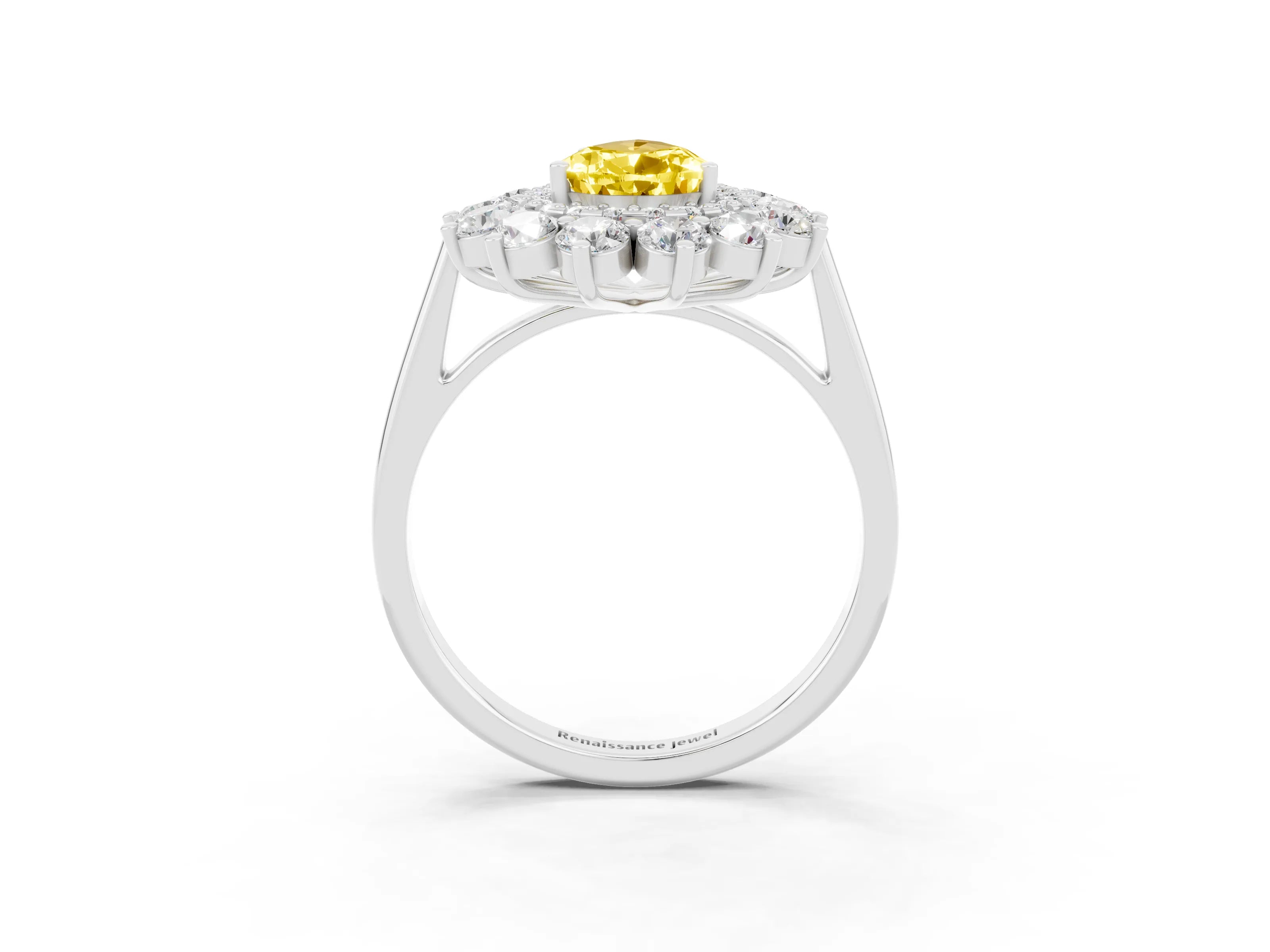 White gold Pear Cut Halo Cluster Diamond Ring with Pave Band and Four-Prong Setting_3