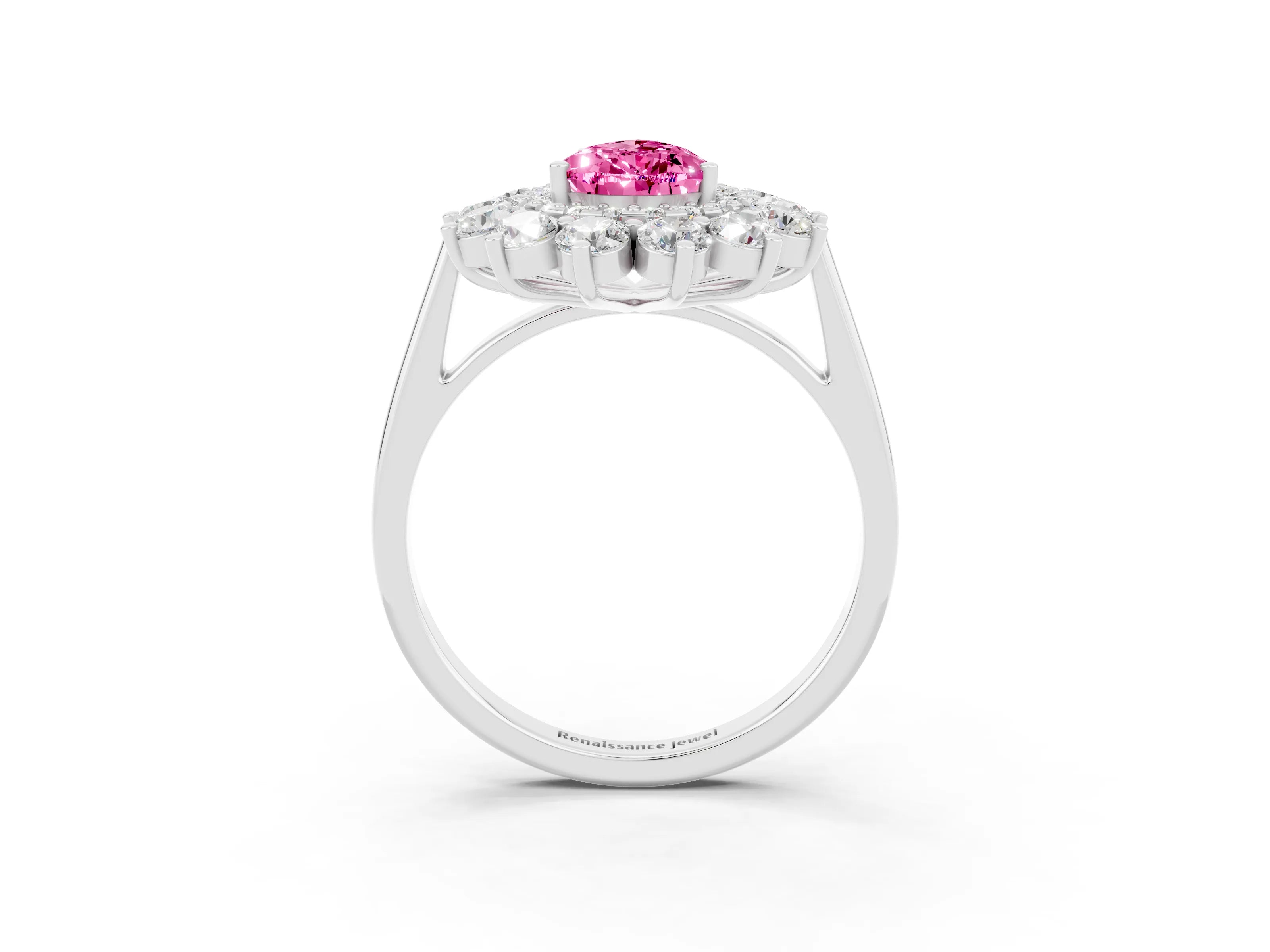 White gold Pear Cut Halo Cluster Diamond Ring with Pave Band and Four-Prong Setting_3