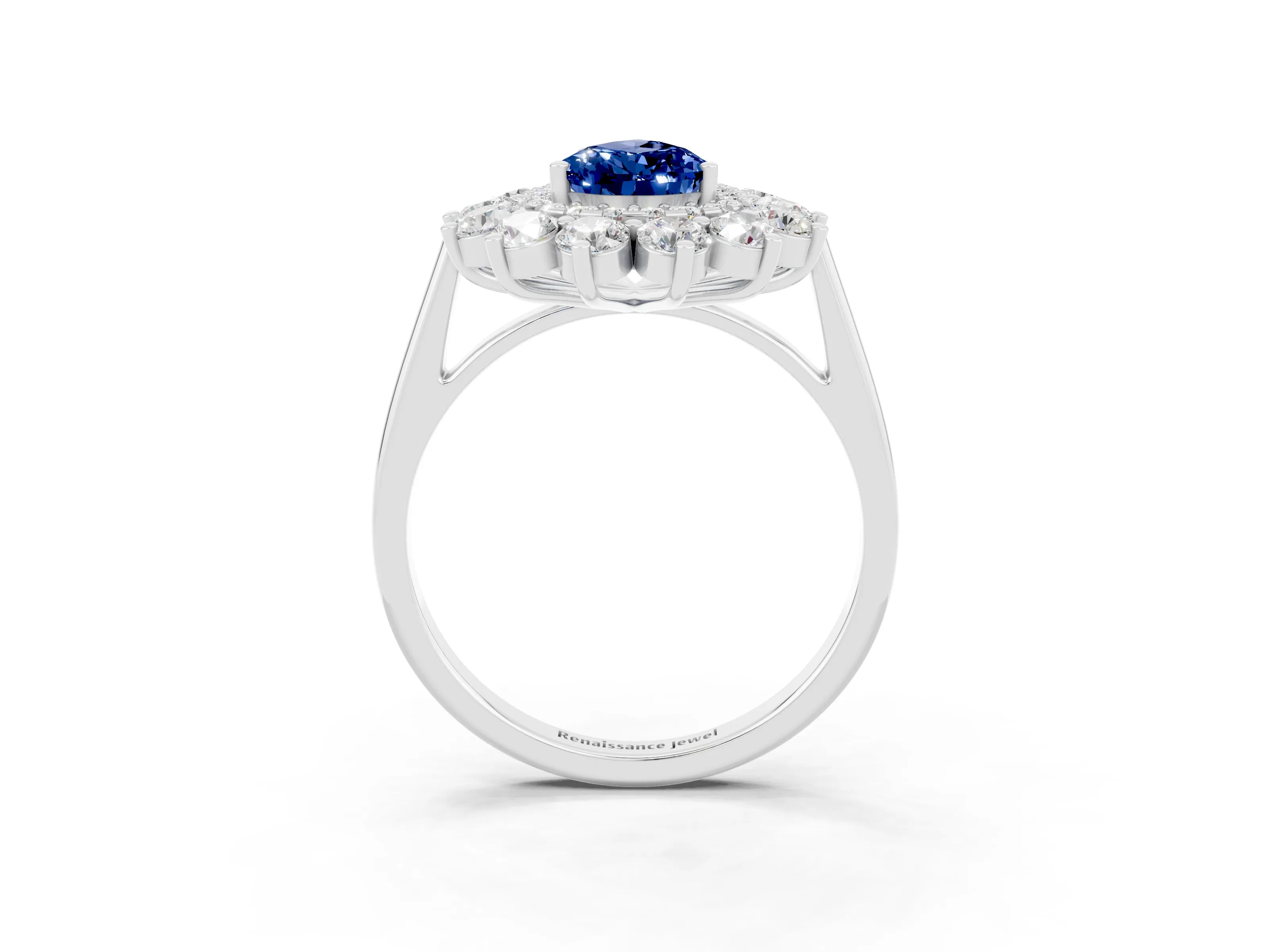 White gold Pear Cut Halo Cluster Diamond Ring with Pave Band and Four-Prong Setting_3