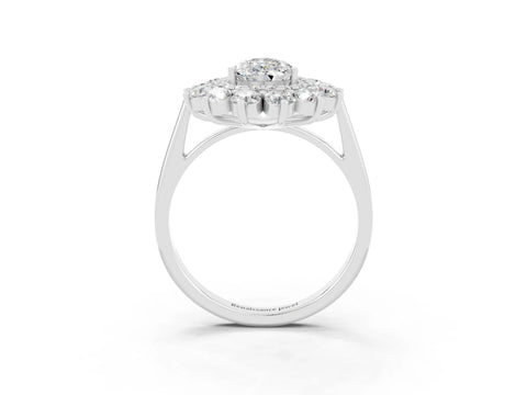 White gold Pear Cut Halo Cluster Diamond Ring with Pave Band and Four-Prong Setting_3