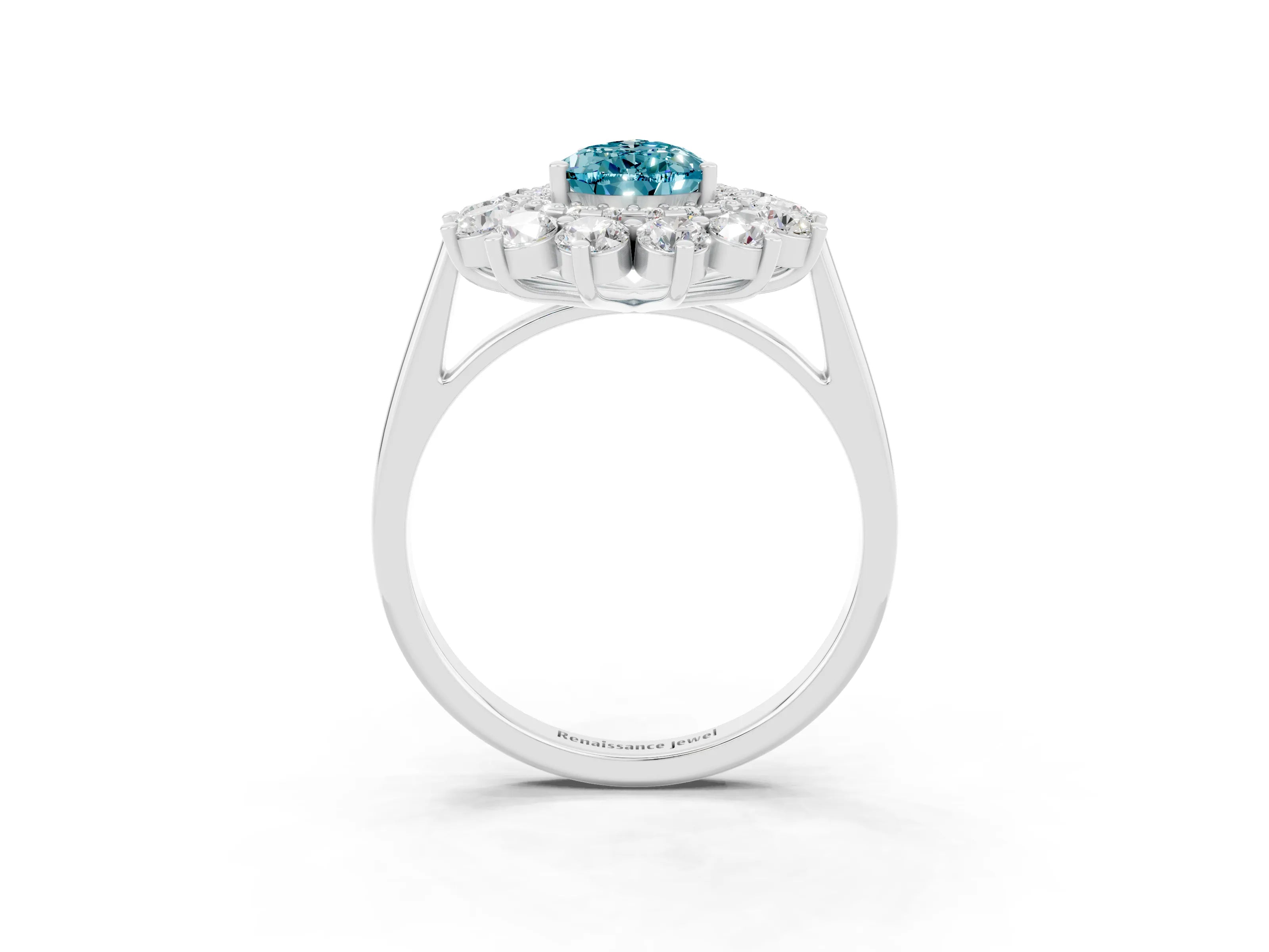 White gold Pear Cut Halo Cluster Diamond Ring with Pave Band and Four-Prong Setting_3