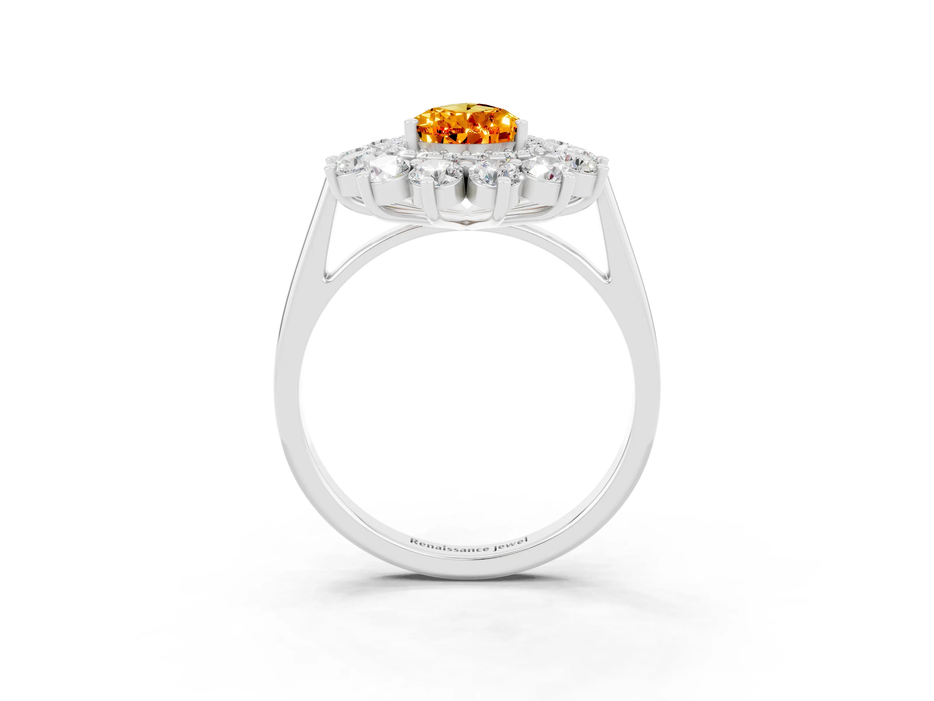 White gold Pear Cut Halo Cluster Diamond Ring with Pave Band and Four-Prong Setting_3