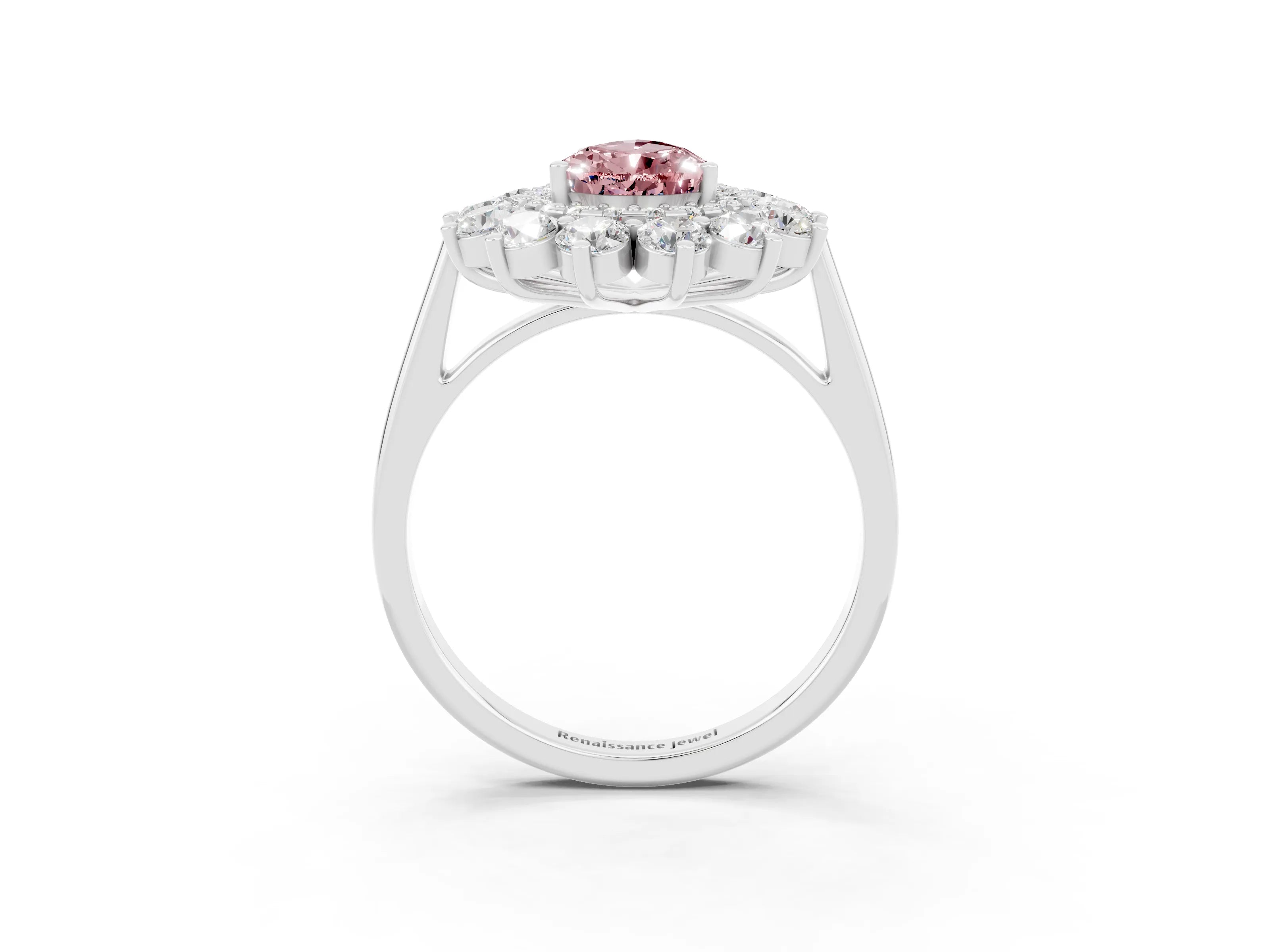 White gold Pear Cut Halo Cluster Diamond Ring with Pave Band and Four-Prong Setting_3
