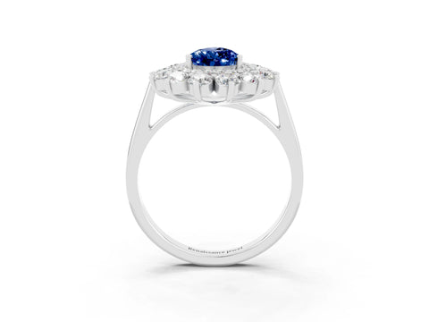 White gold Pear Cut Halo Cluster Diamond Ring with Pave Band and Four-Prong Setting_3