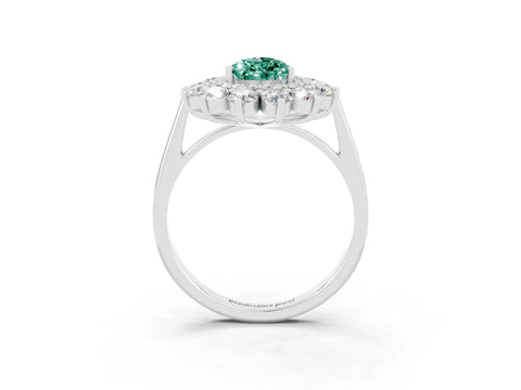 White gold Pear Cut Halo Cluster Diamond Ring with Pave Band and Four-Prong Setting_3