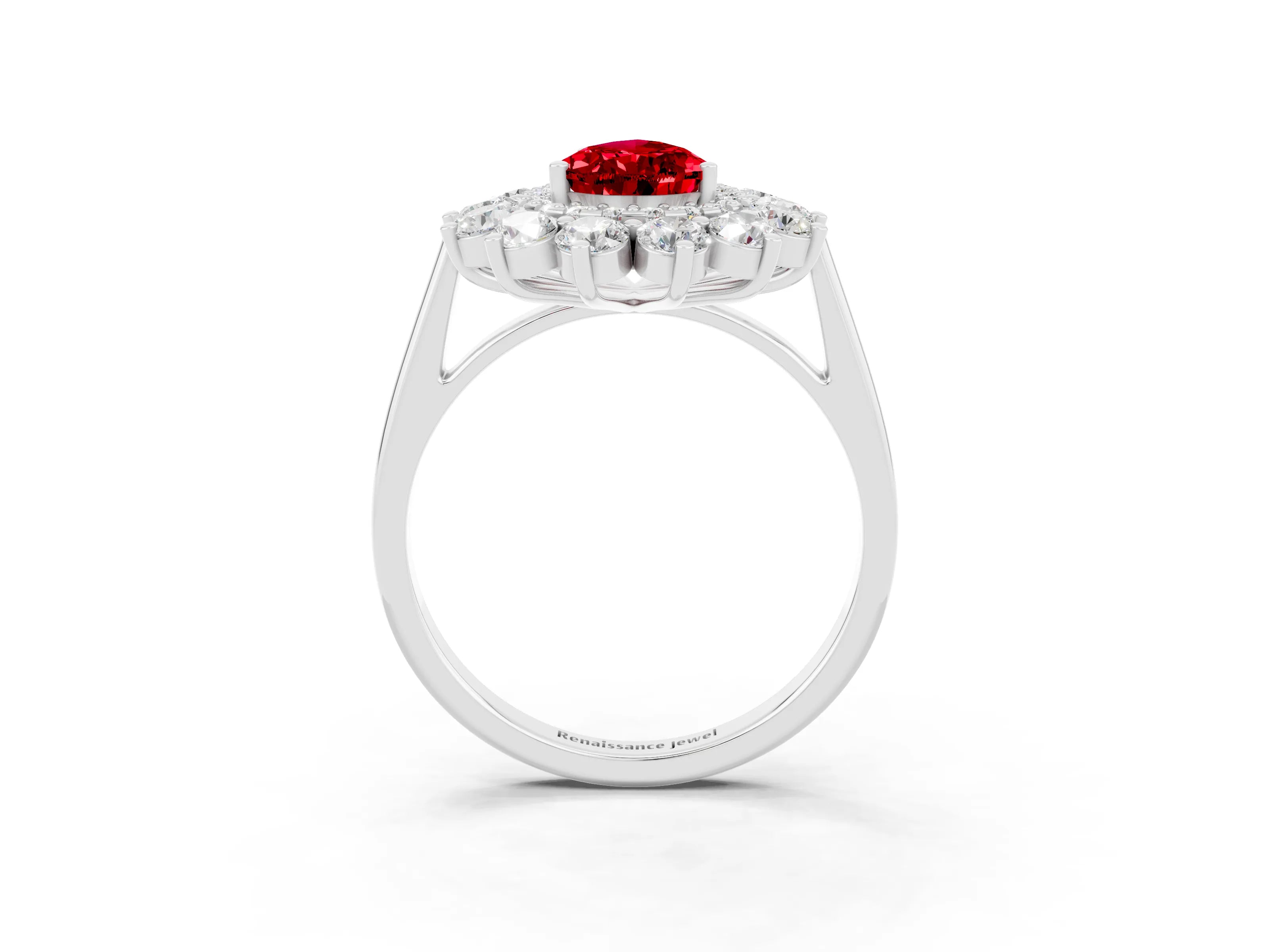 White gold Pear Cut Halo Cluster Diamond Ring with Pave Band and Four-Prong Setting_3