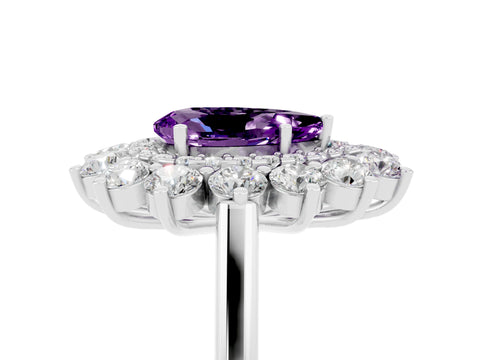 White gold Pear Cut Halo Cluster Diamond Ring with Pave Band and Four-Prong Setting_41