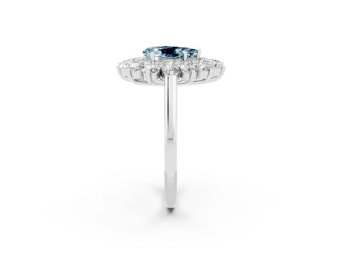 White gold Pear Cut Halo Cluster Diamond Ring with Pave Band and Four-Prong Setting_44
