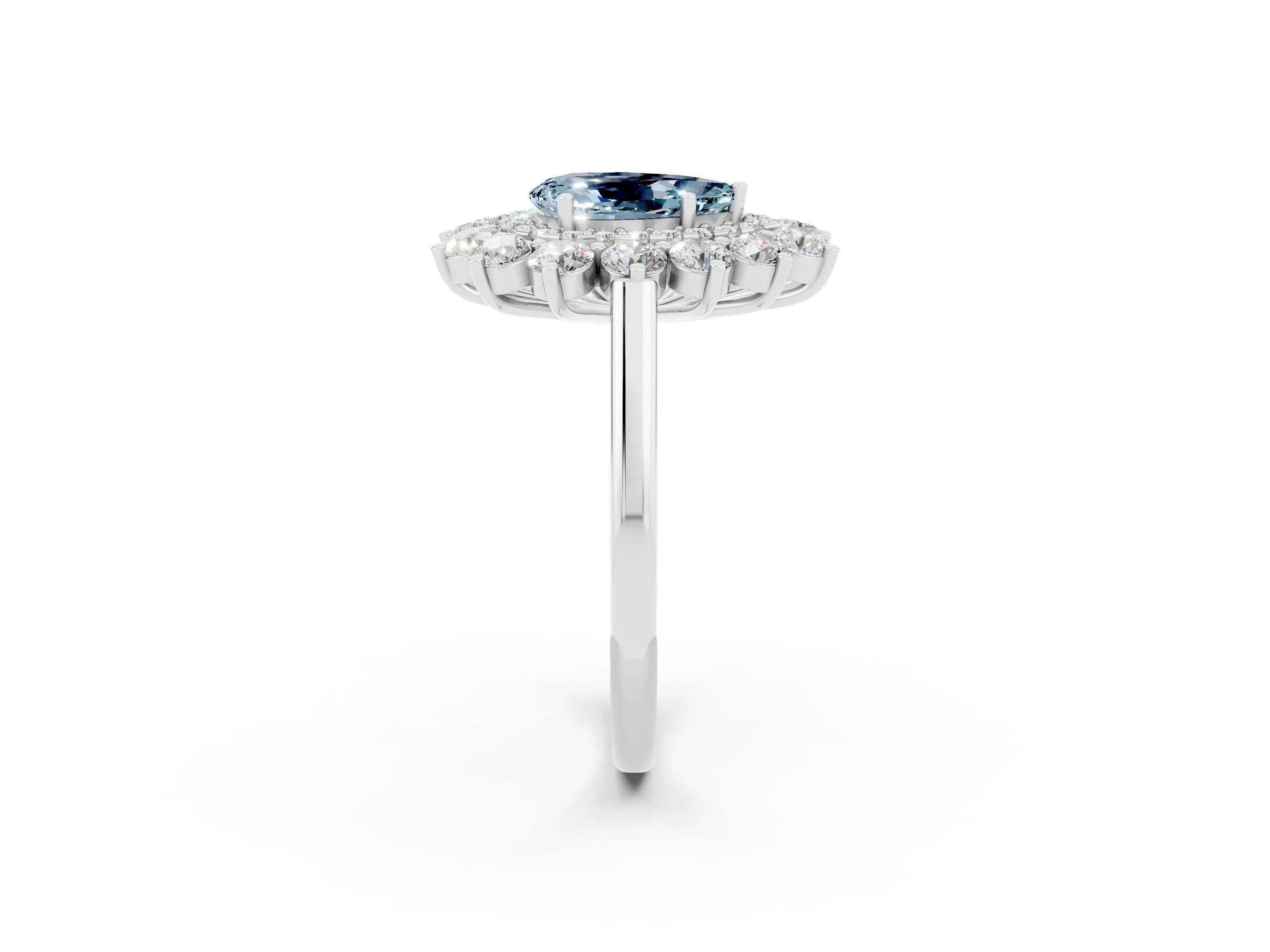 White gold Pear Cut Halo Cluster Diamond Ring with Pave Band and Four-Prong Setting_45