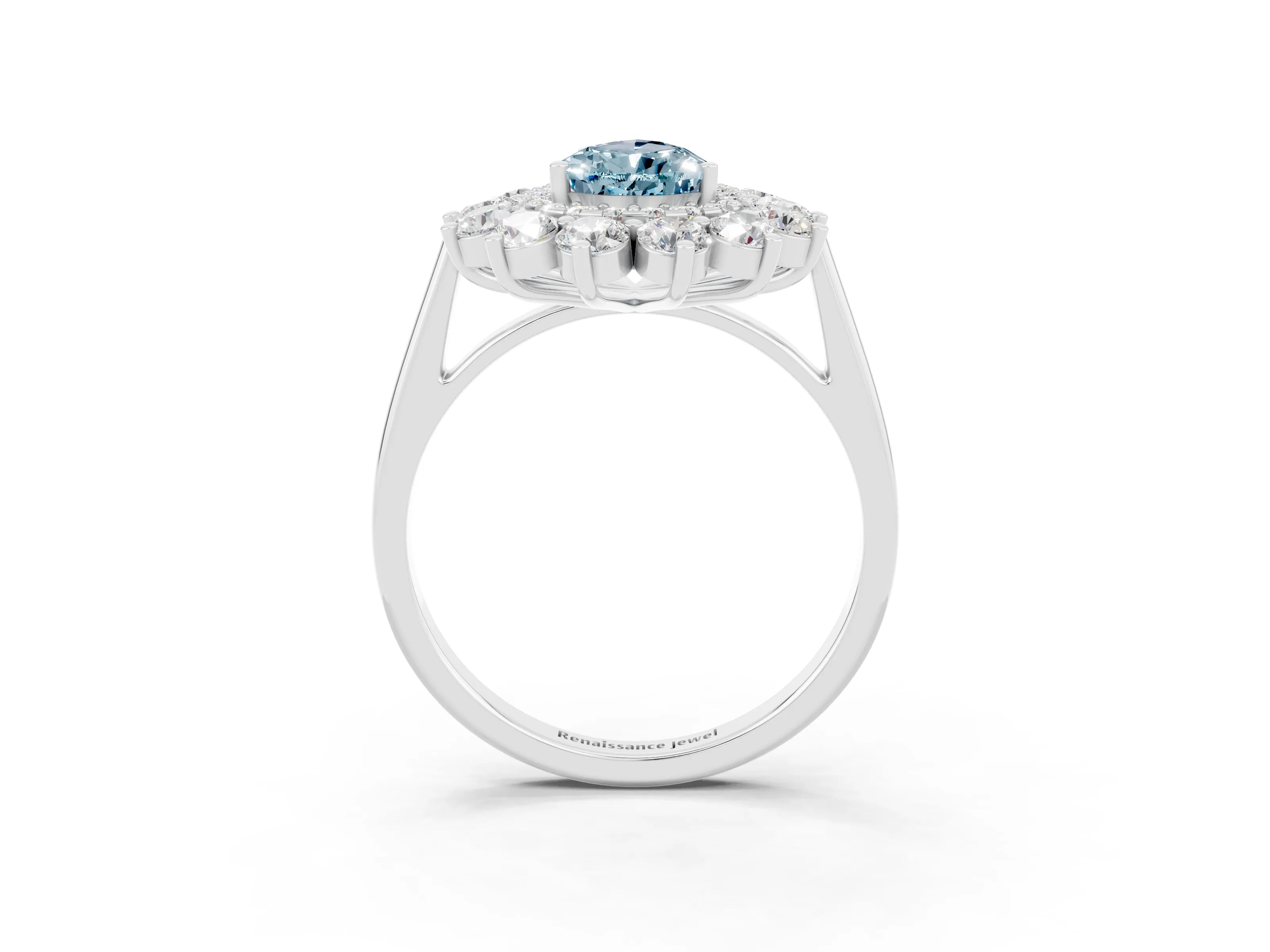 White gold Pear Cut Halo Cluster Diamond Ring with Pave Band and Four-Prong Setting_46