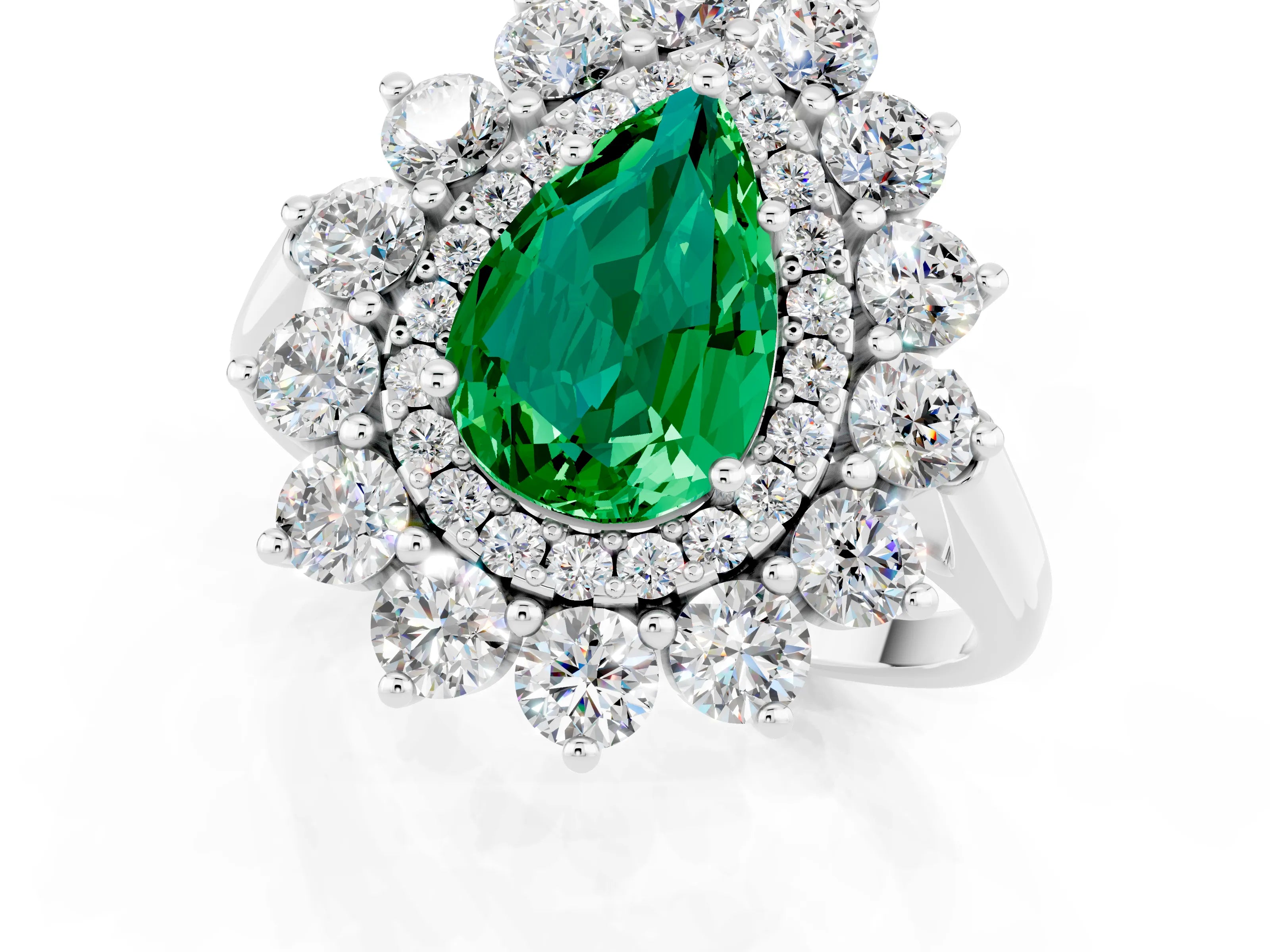 White gold Pear Cut Halo Cluster Diamond Ring with Pave Band and Four-Prong Setting_49
