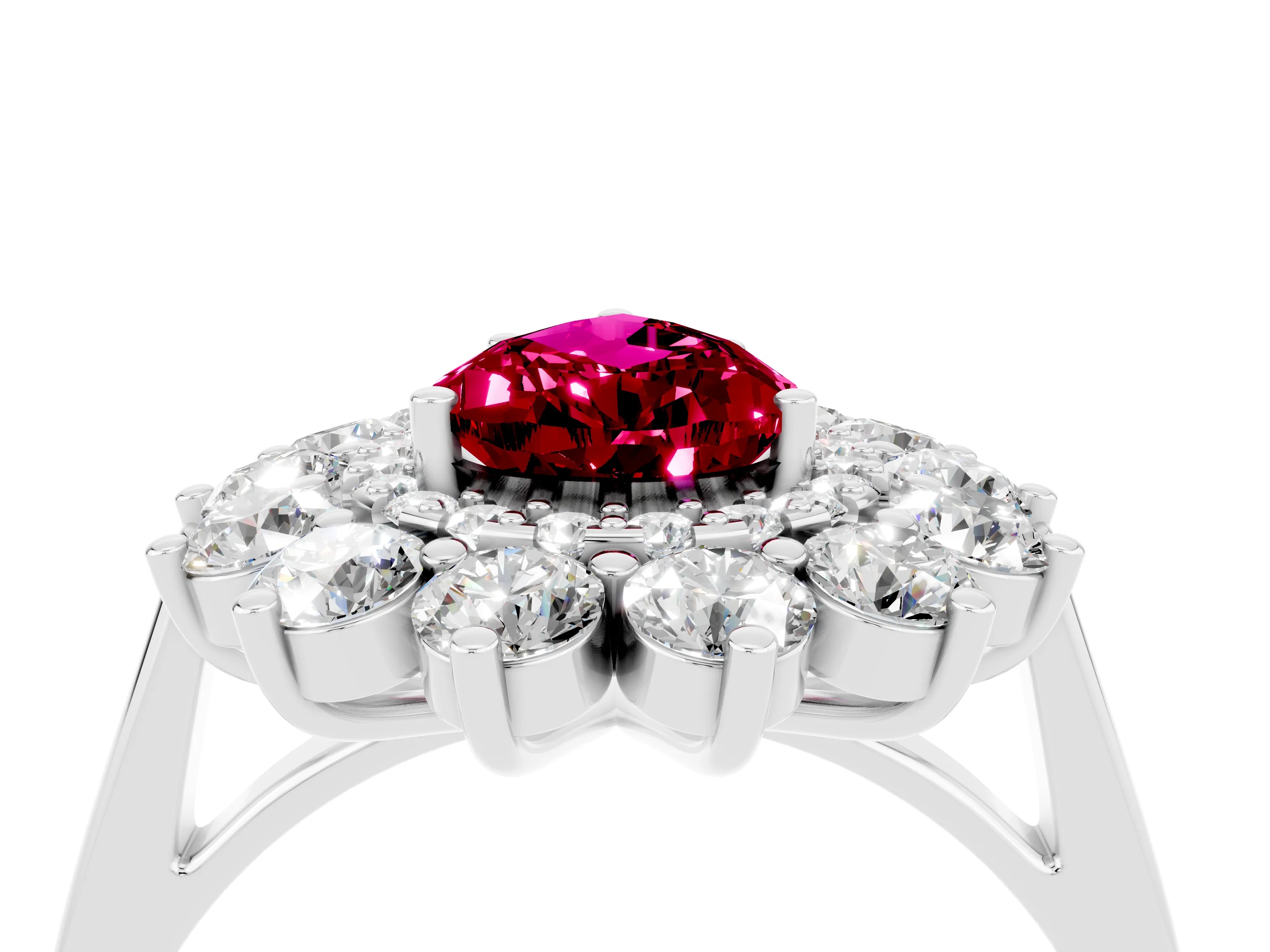 White gold Pear Cut Halo Cluster Diamond Ring with Pave Band and Four-Prong Setting_4
