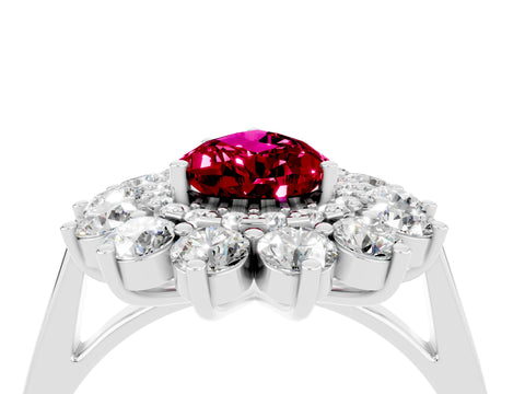 White gold Pear Cut Halo Cluster Diamond Ring with Pave Band and Four-Prong Setting_4