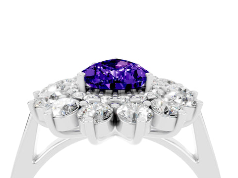 White gold Pear Cut Halo Cluster Diamond Ring with Pave Band and Four-Prong Setting_4