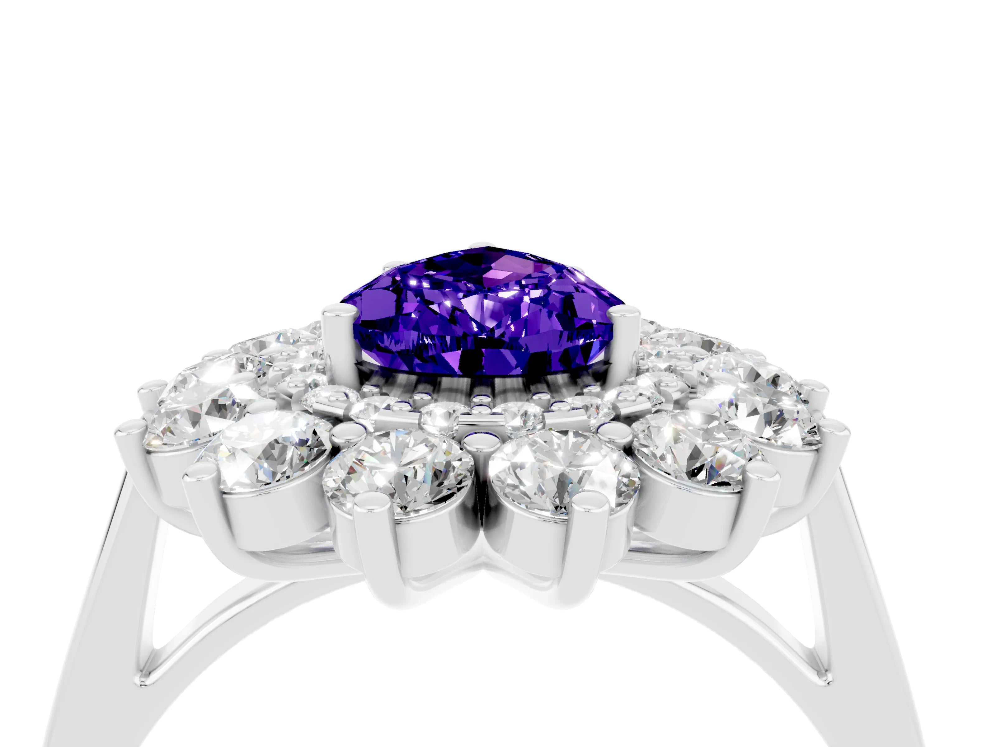 White gold Pear Cut Halo Cluster Diamond Ring with Pave Band and Four-Prong Setting_4