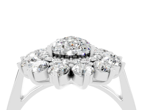 White gold Pear Cut Halo Cluster Diamond Ring with Pave Band and Four-Prong Setting_4