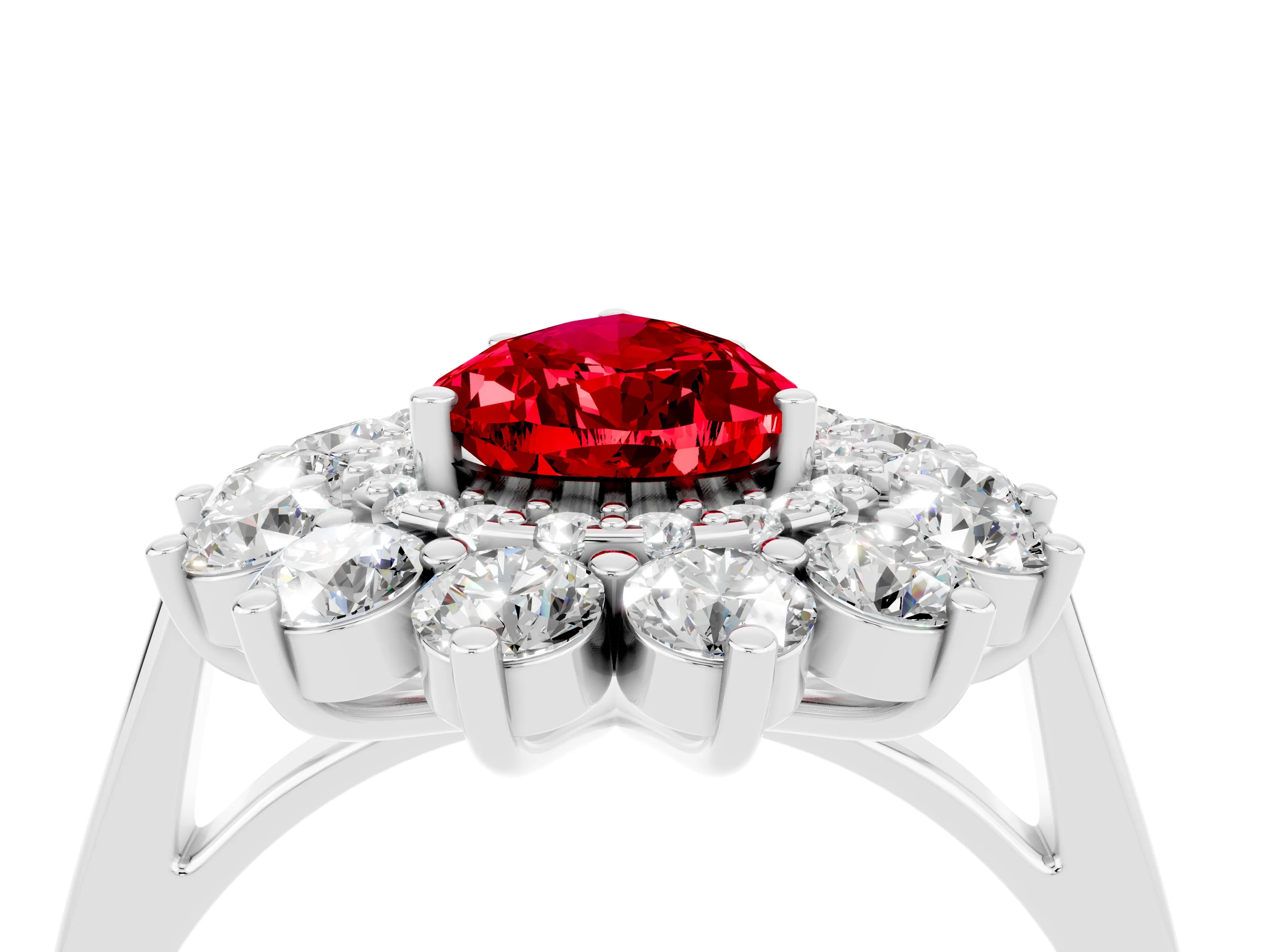White gold Pear Cut Halo Cluster Diamond Ring with Pave Band and Four-Prong Setting_4