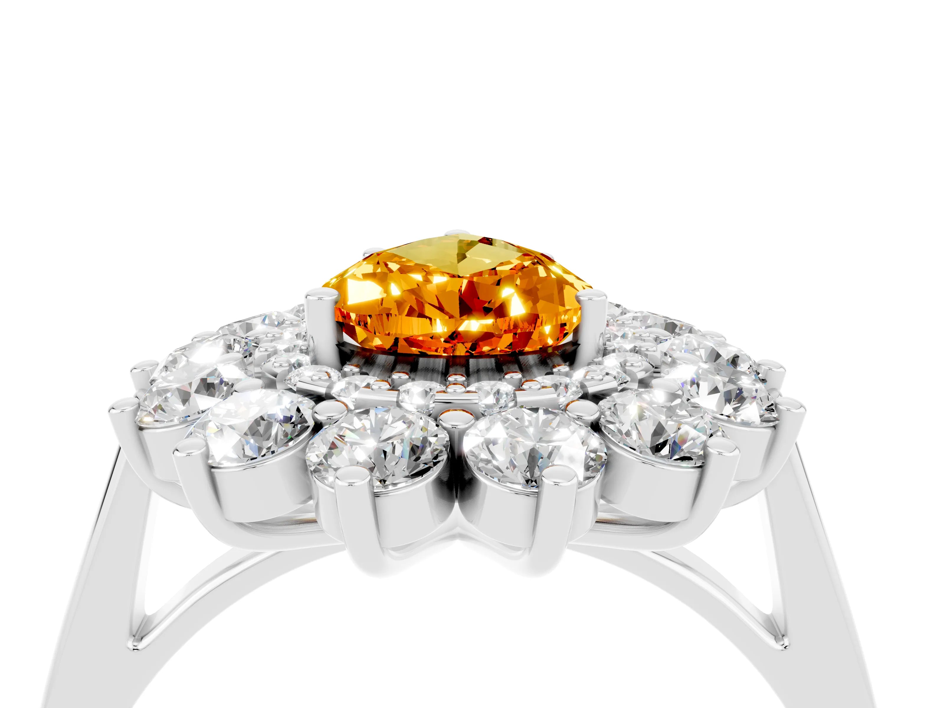 White gold Pear Cut Halo Cluster Diamond Ring with Pave Band and Four-Prong Setting_4