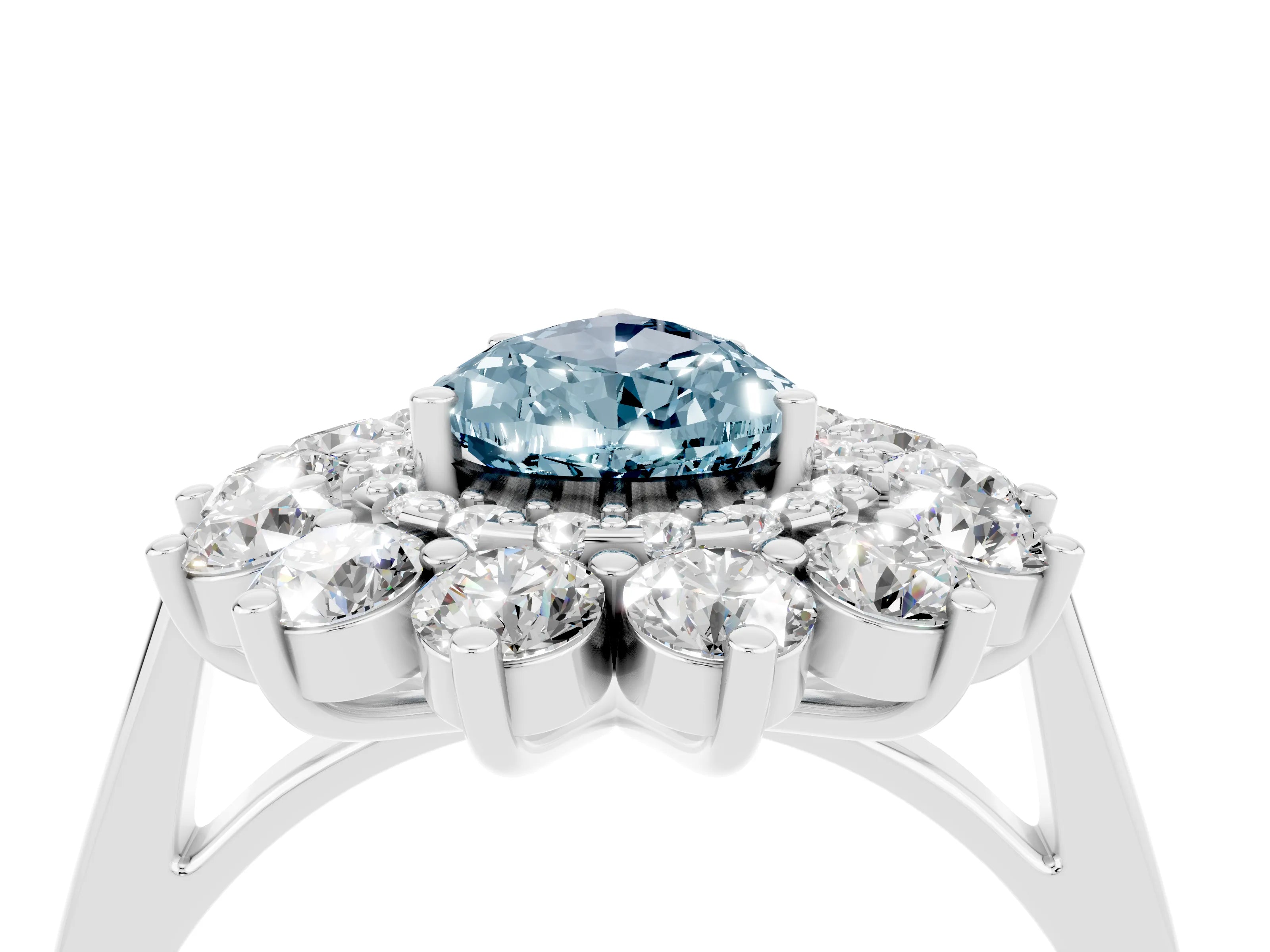 White gold Pear Cut Halo Cluster Diamond Ring with Pave Band and Four-Prong Setting_4
