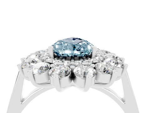 White gold Pear Cut Halo Cluster Diamond Ring with Pave Band and Four-Prong Setting_4