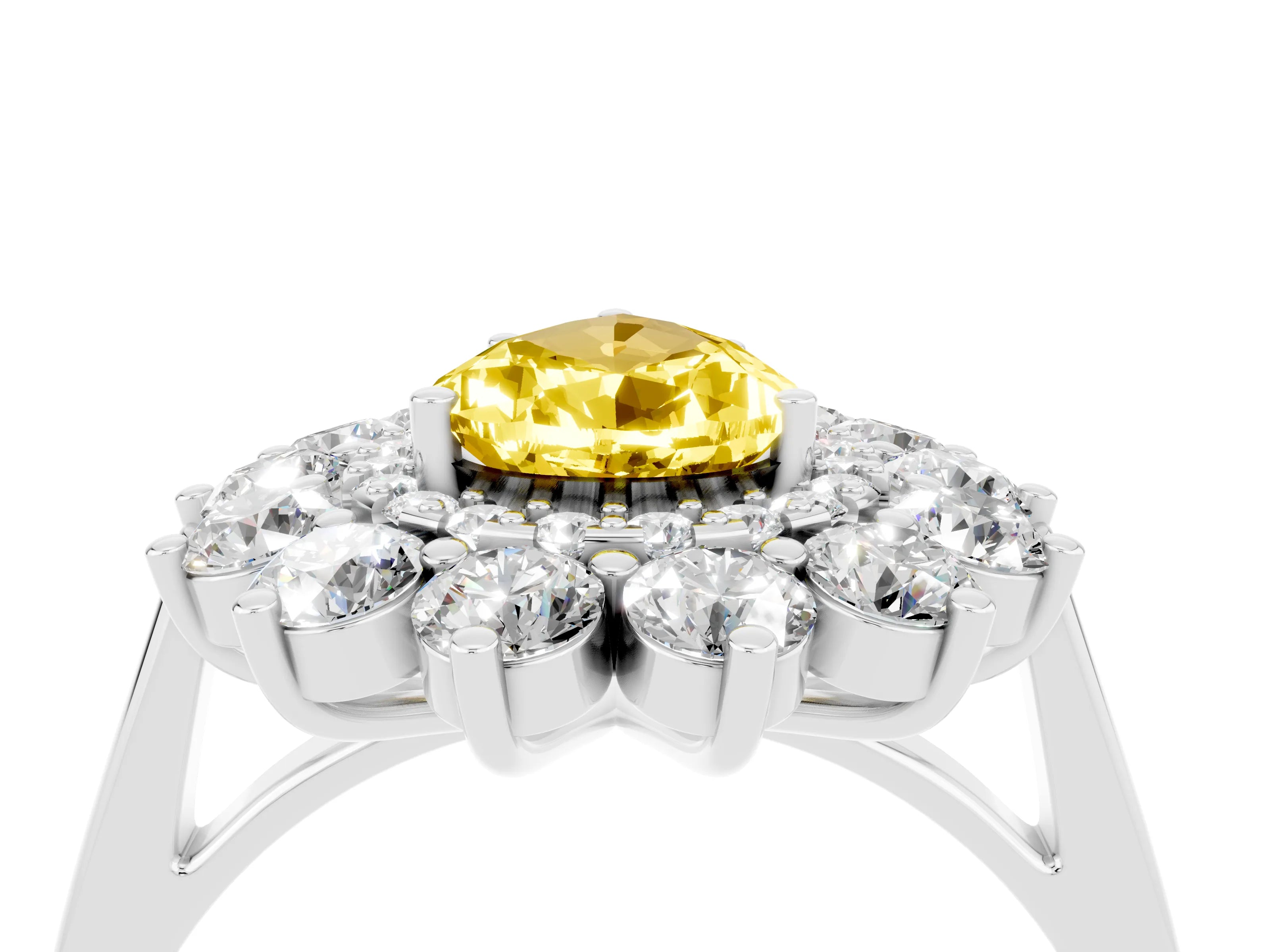 White gold Pear Cut Halo Cluster Diamond Ring with Pave Band and Four-Prong Setting_4