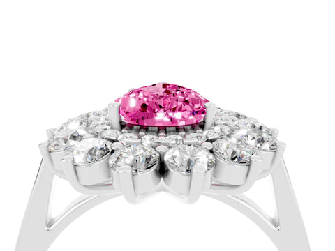 White gold Pear Cut Halo Cluster Diamond Ring with Pave Band and Four-Prong Setting_4
