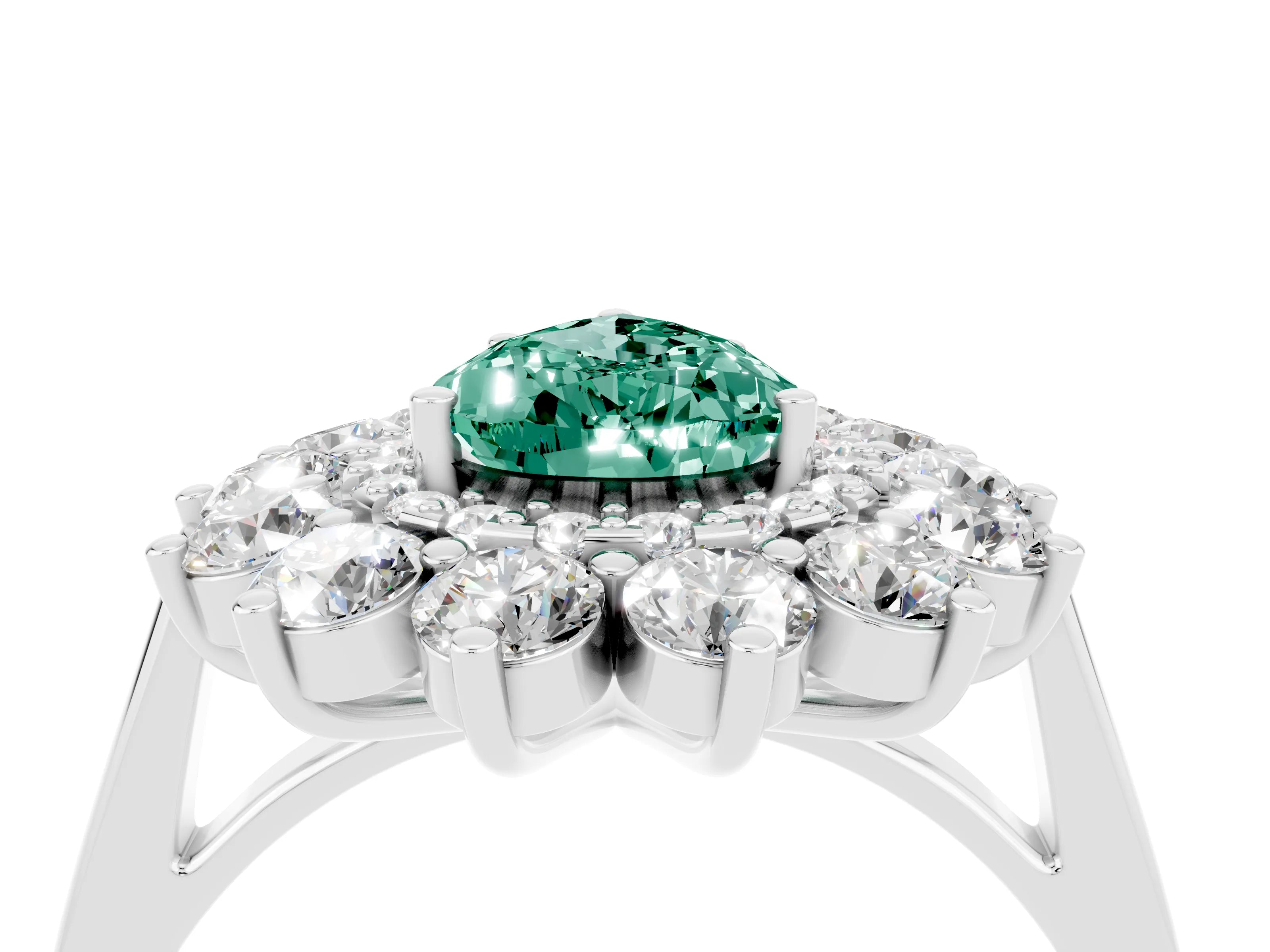 White gold Pear Cut Halo Cluster Diamond Ring with Pave Band and Four-Prong Setting_4