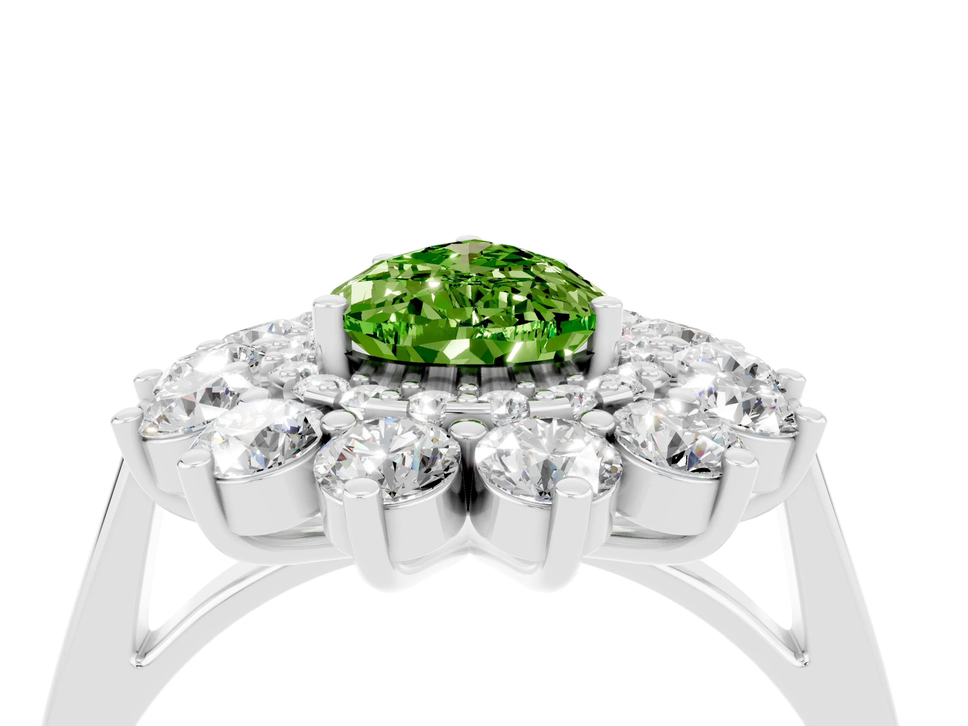 White gold Pear Cut Halo Cluster Diamond Ring with Pave Band and Four-Prong Setting_4