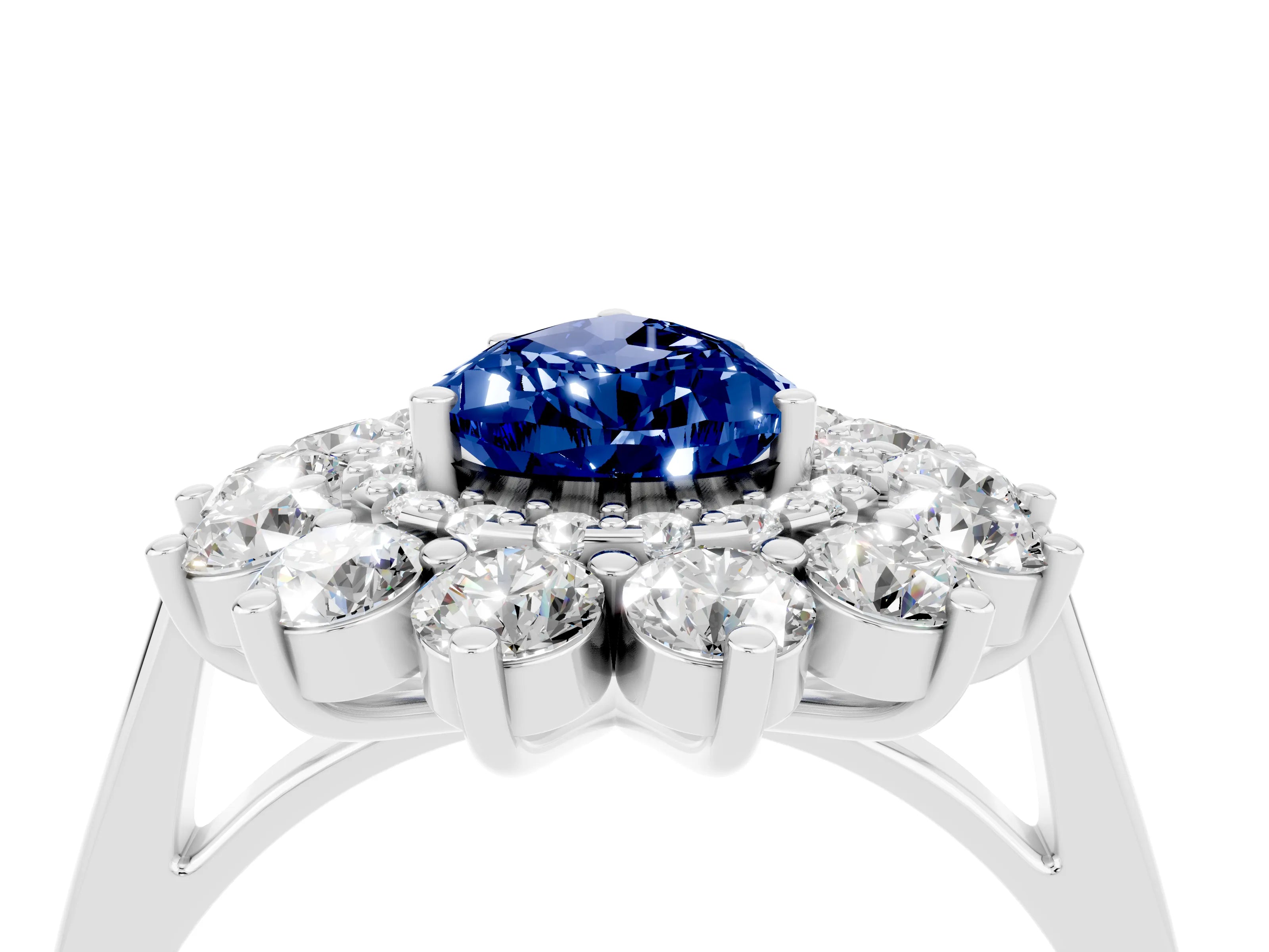 White gold Pear Cut Halo Cluster Diamond Ring with Pave Band and Four-Prong Setting_4