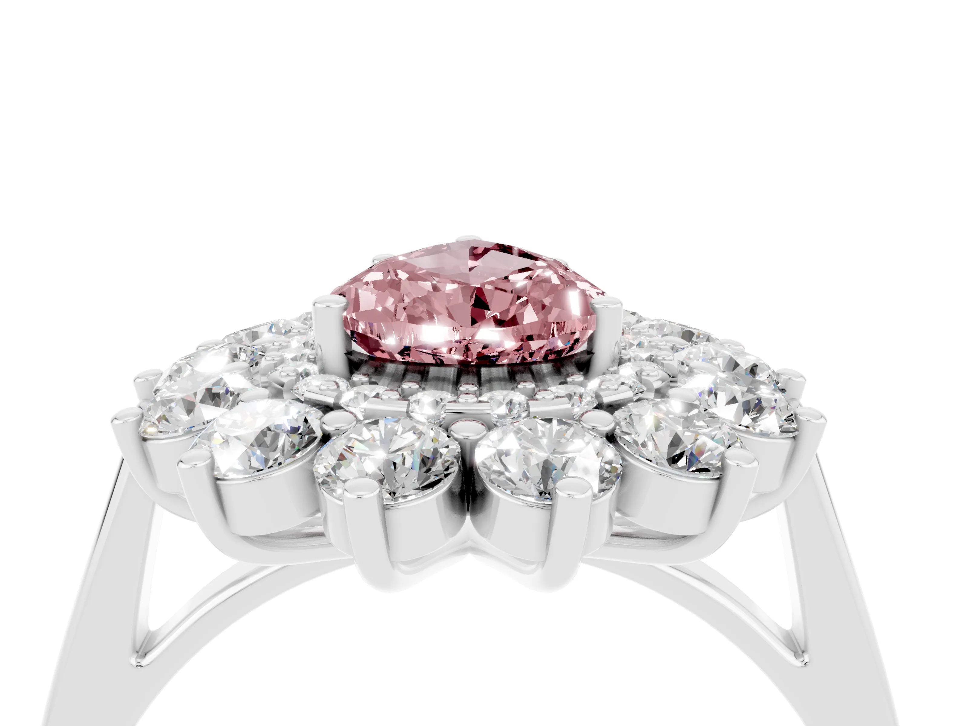 White gold Pear Cut Halo Cluster Diamond Ring with Pave Band and Four-Prong Setting_4