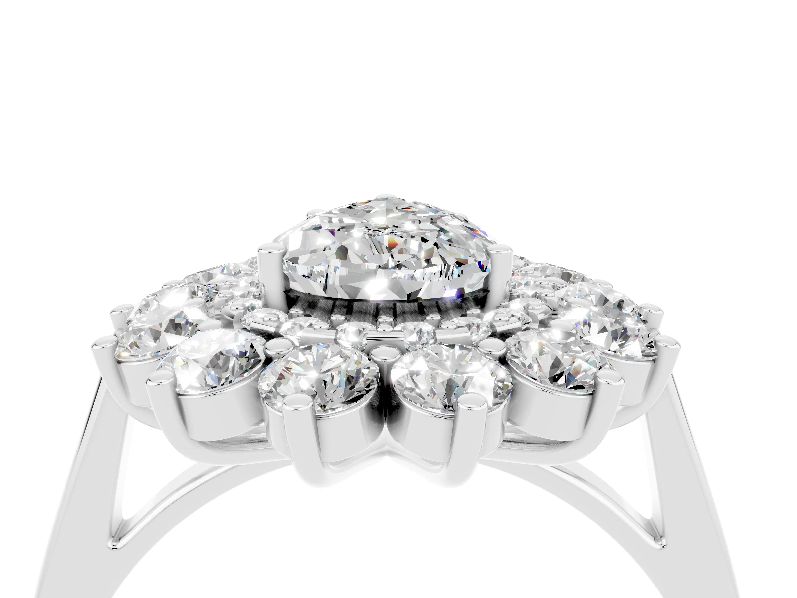 White gold Pear Cut Halo Cluster Diamond Ring with Pave Band and Four-Prong Setting_4