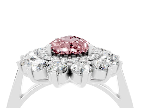 White gold Pear Cut Halo Cluster Diamond Ring with Pave Band and Four-Prong Setting_4