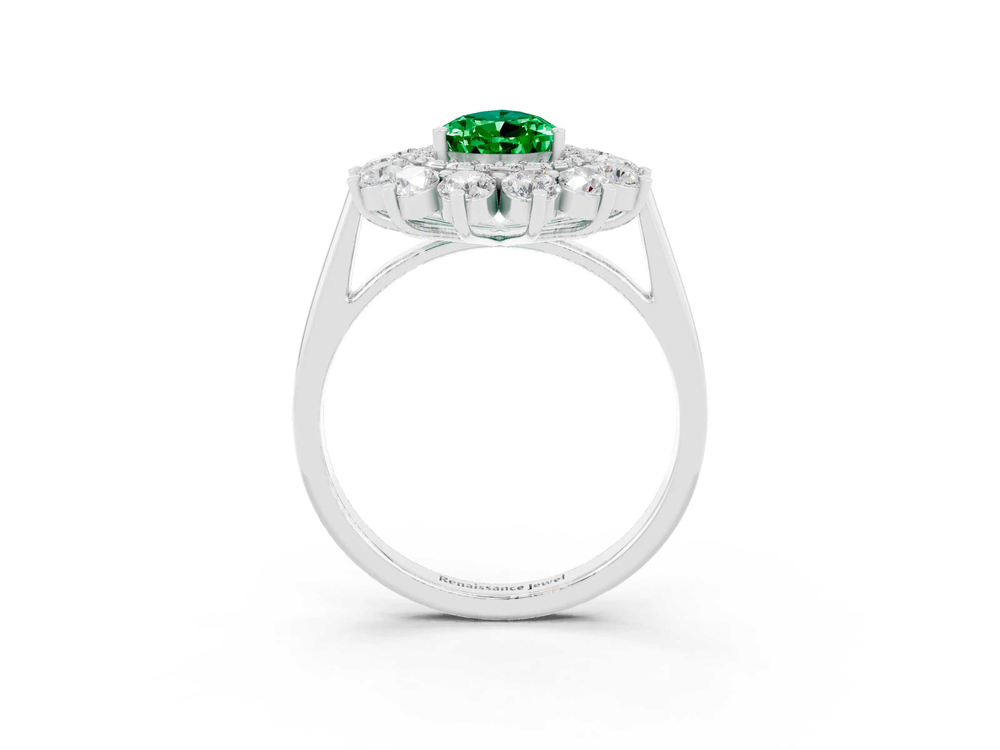 White gold Pear Cut Halo Cluster Diamond Ring with Pave Band and Four-Prong Setting_55