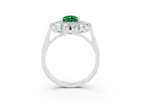 White gold Pear Cut Halo Cluster Diamond Ring with Pave Band and Four-Prong Setting_55