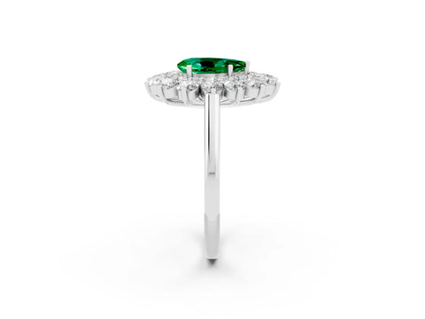 White gold Pear Cut Halo Cluster Diamond Ring with Pave Band and Four-Prong Setting_58