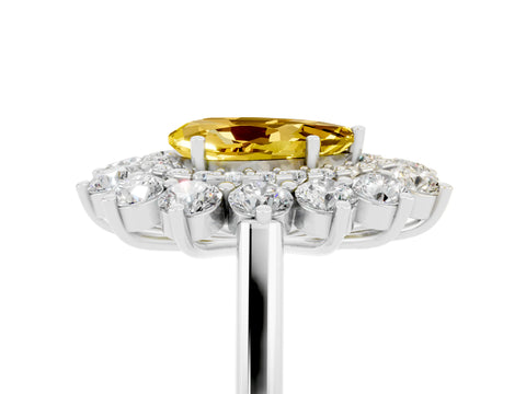 White gold Pear Cut Halo Cluster Diamond Ring with Pave Band and Four-Prong Setting_5