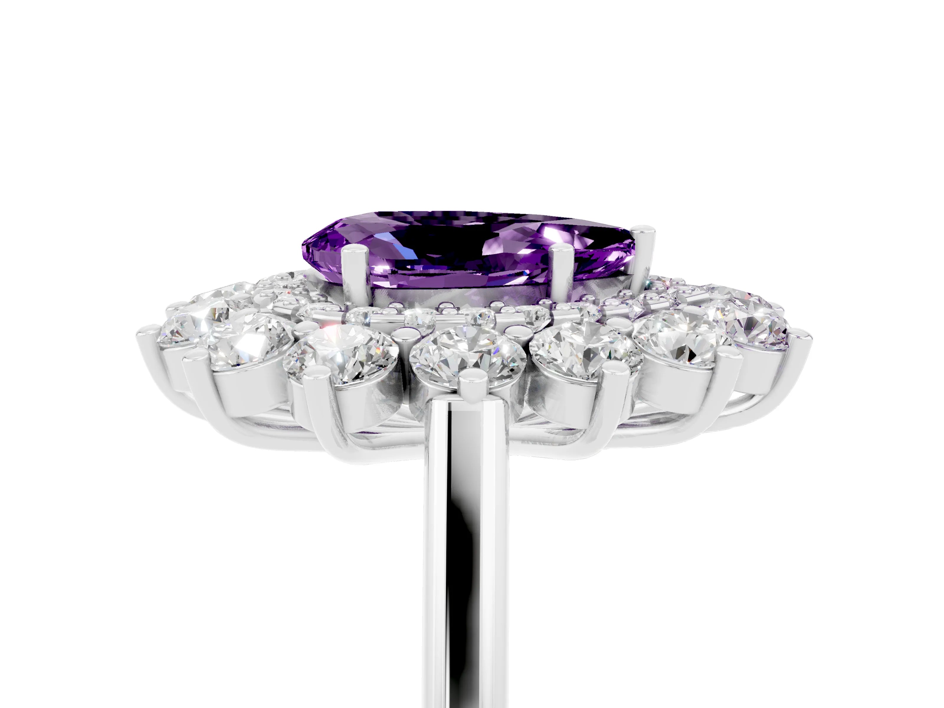 White gold Pear Cut Halo Cluster Diamond Ring with Pave Band and Four-Prong Setting_5