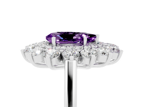 White gold Pear Cut Halo Cluster Diamond Ring with Pave Band and Four-Prong Setting_5