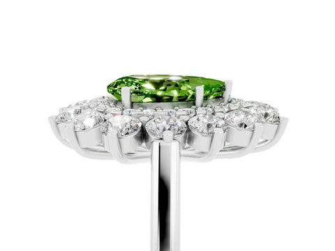 White gold Pear Cut Halo Cluster Diamond Ring with Pave Band and Four-Prong Setting_5