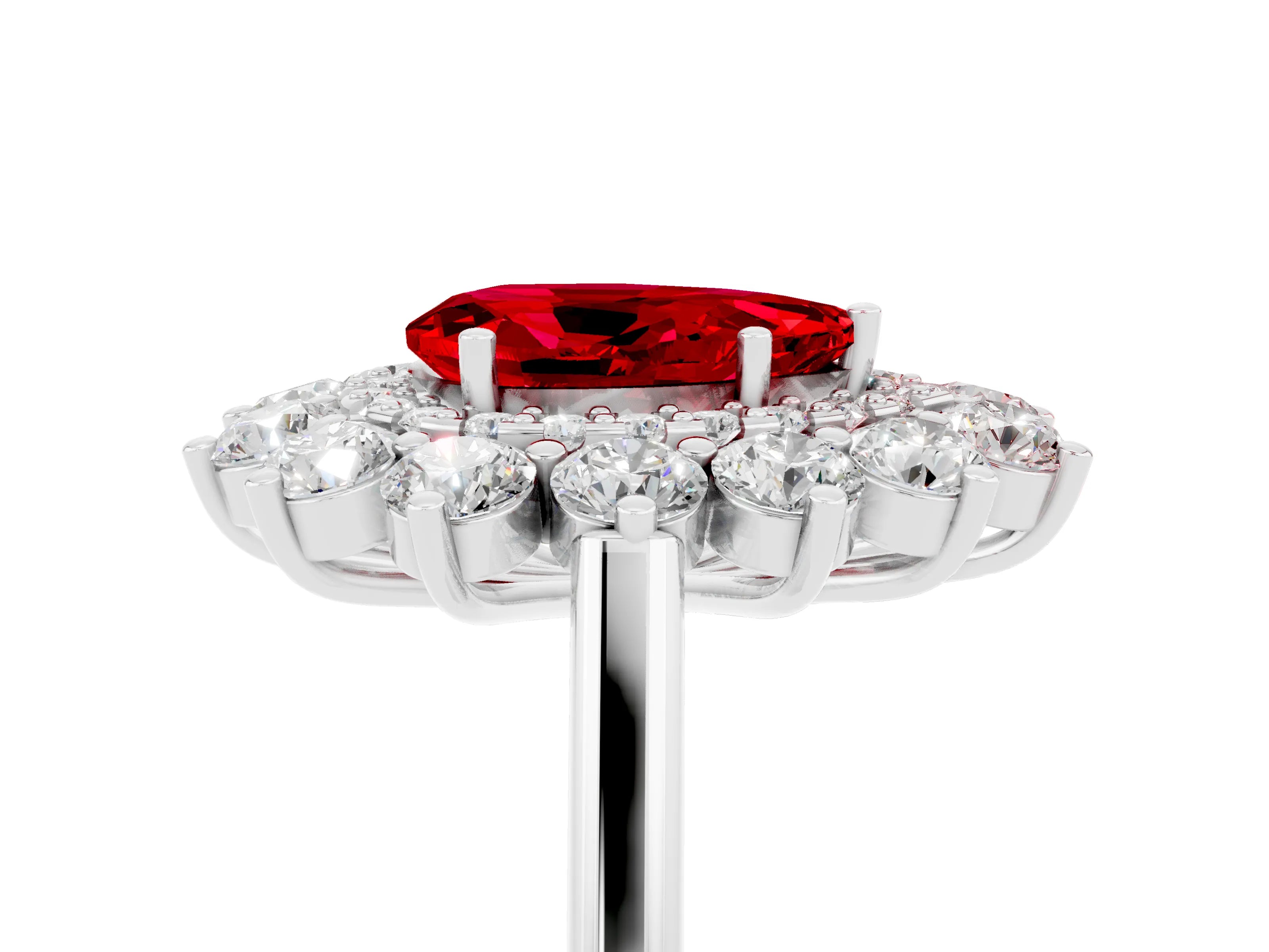 White gold Pear Cut Halo Cluster Diamond Ring with Pave Band and Four-Prong Setting_5
