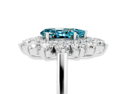 White gold Pear Cut Halo Cluster Diamond Ring with Pave Band and Four-Prong Setting_5
