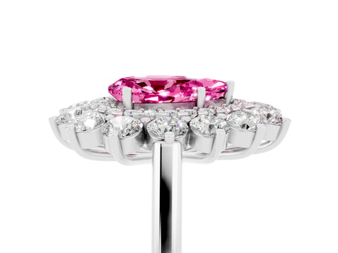 White gold Pear Cut Halo Cluster Diamond Ring with Pave Band and Four-Prong Setting_5
