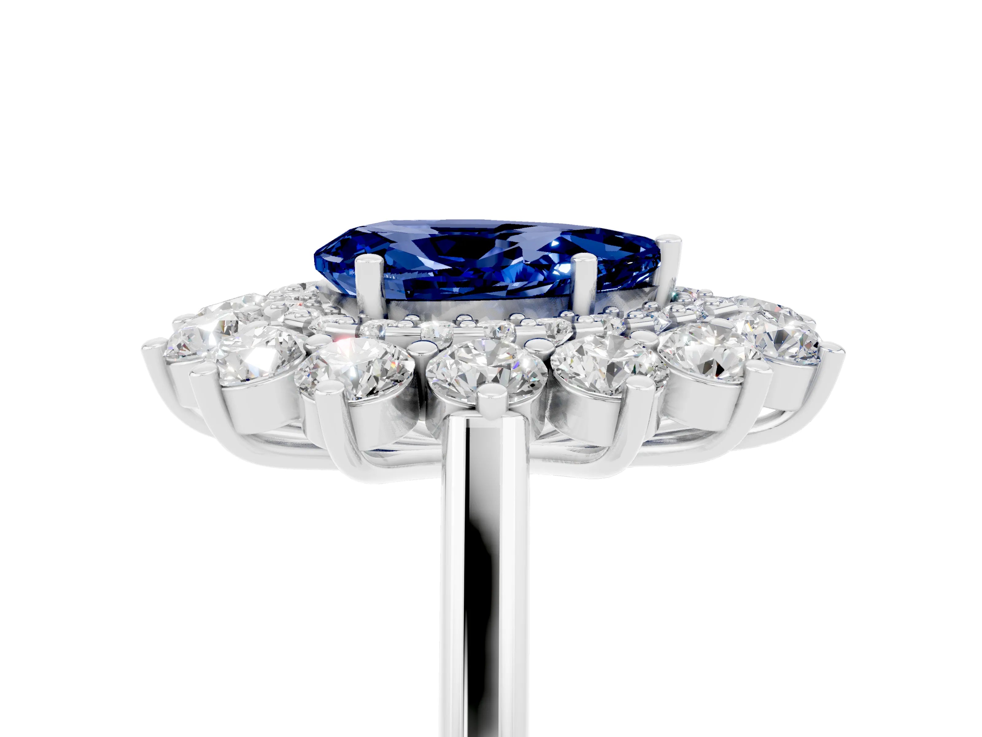 White gold Pear Cut Halo Cluster Diamond Ring with Pave Band and Four-Prong Setting_5