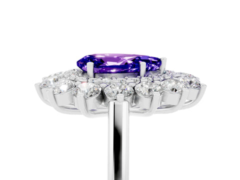 White gold Pear Cut Halo Cluster Diamond Ring with Pave Band and Four-Prong Setting_5