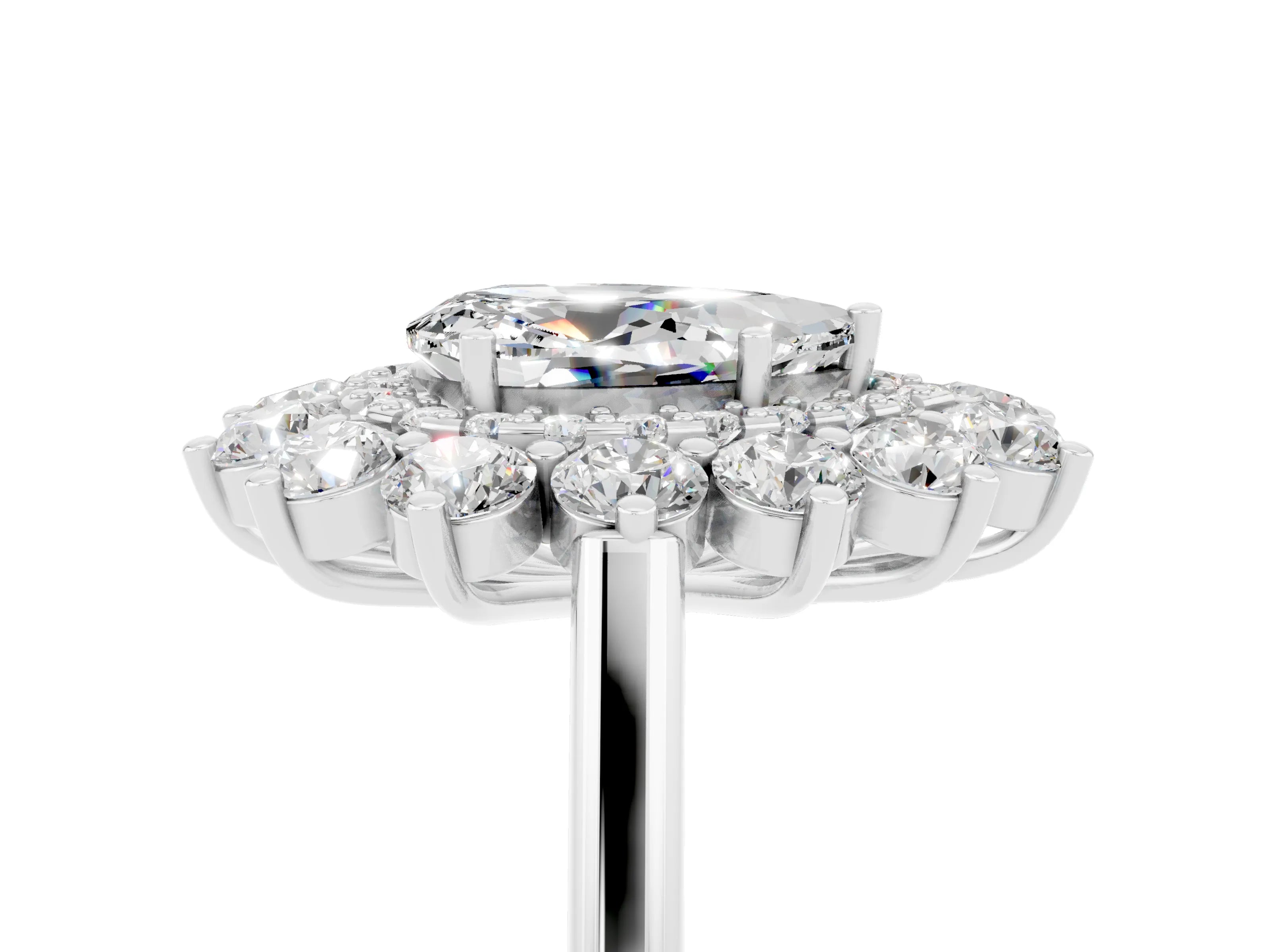 White gold Pear Cut Halo Cluster Diamond Ring with Pave Band and Four-Prong Setting_5