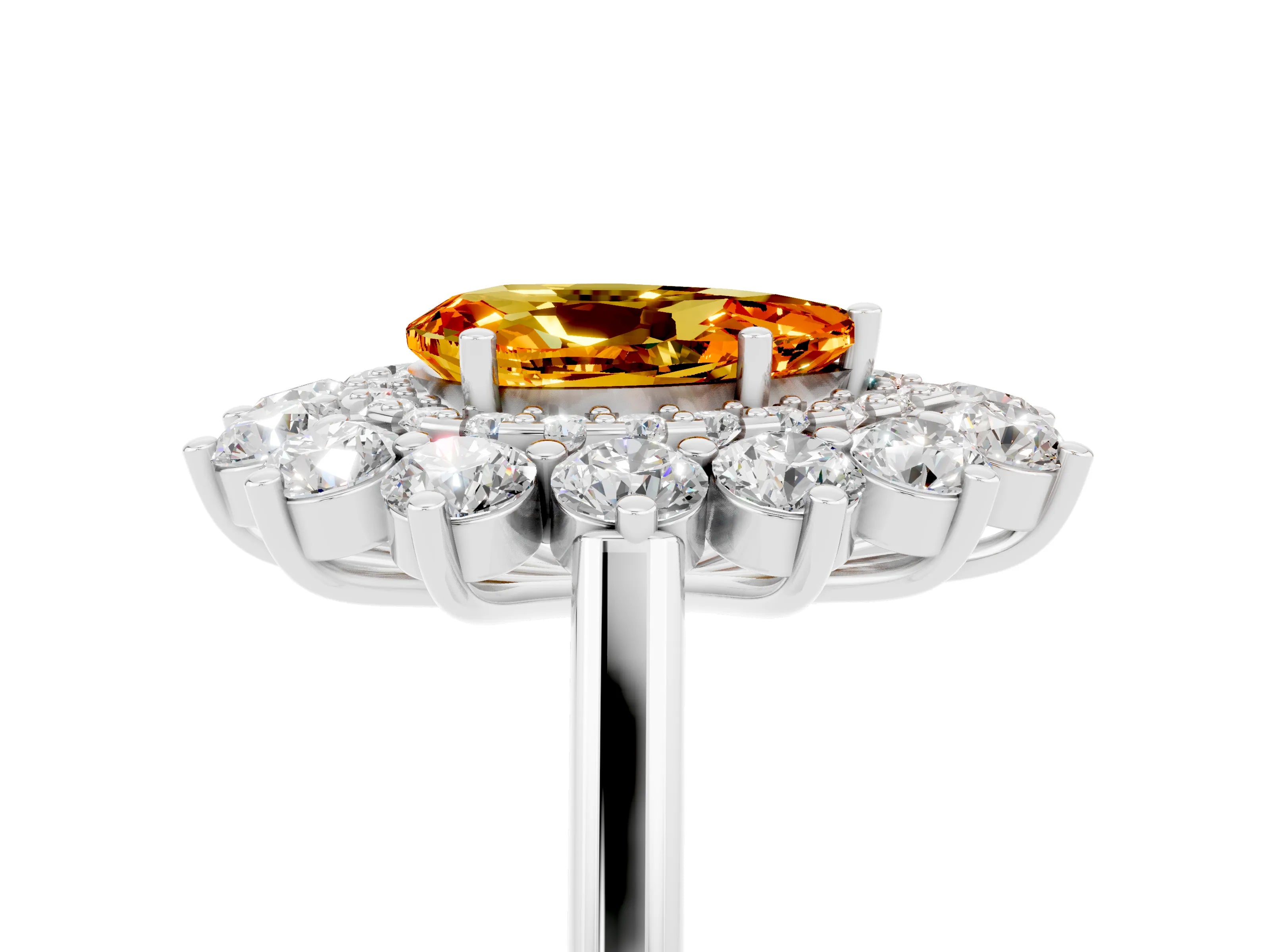 White gold Pear Cut Halo Cluster Diamond Ring with Pave Band and Four-Prong Setting_5