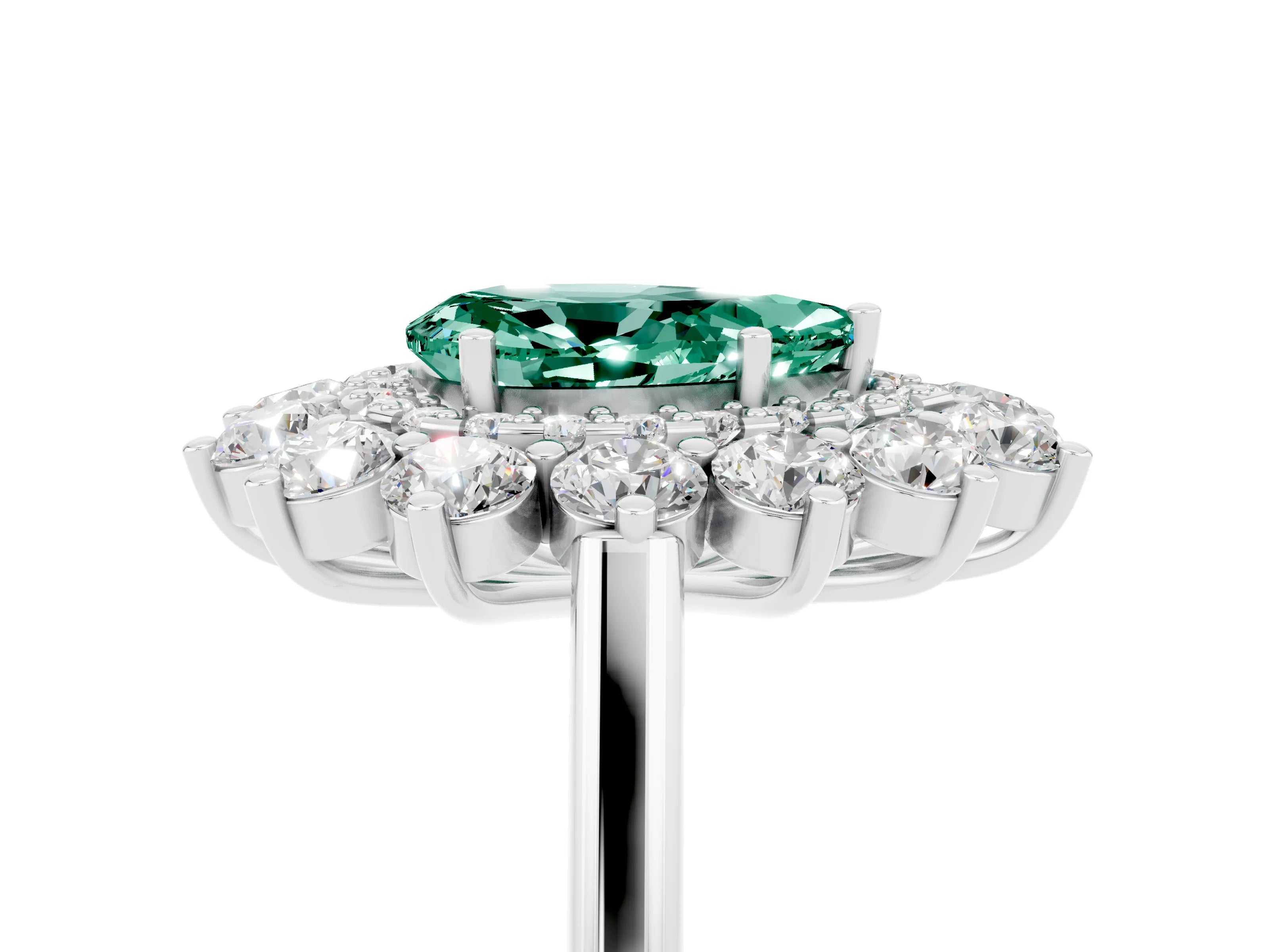 White gold Pear Cut Halo Cluster Diamond Ring with Pave Band and Four-Prong Setting_5