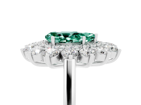 White gold Pear Cut Halo Cluster Diamond Ring with Pave Band and Four-Prong Setting_5